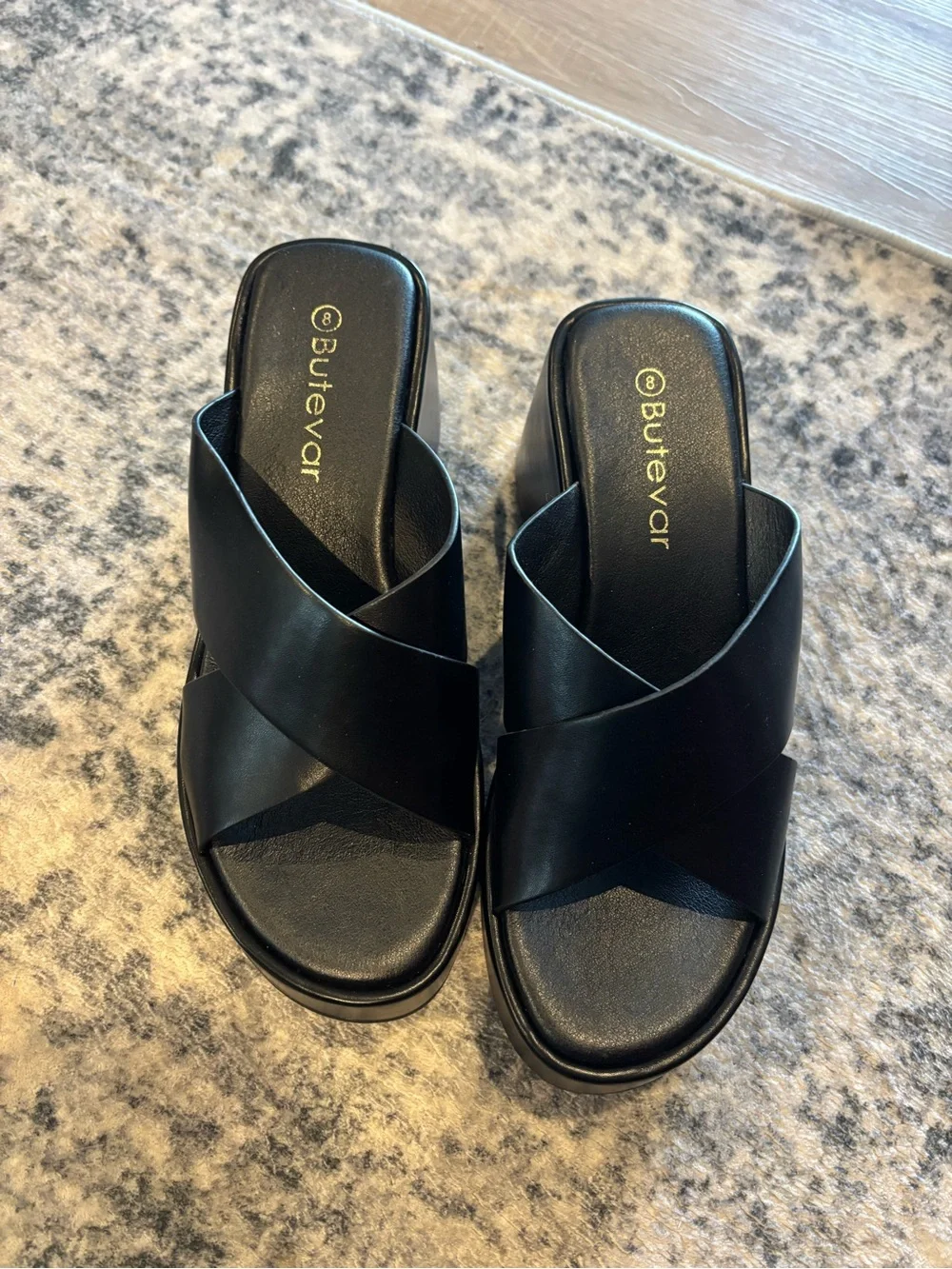 Black Platform Wedge Crisscross Slide Sandals for Women. Size 8 new without tag
